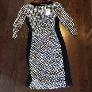 Knee-length houndstooth cinched-waist Lauren dress